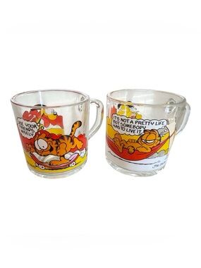 GARFIELD & ODIE Vintage 1978 Clear McDonald’s Glass Coffee Cups Mugs (Set of 2)